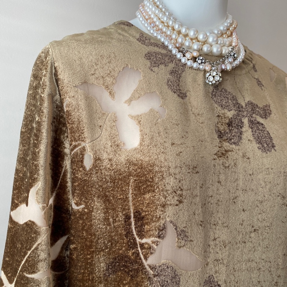 Oilily golden brown crushed velvet floral sheer cutout dress - Picture 4 of 7